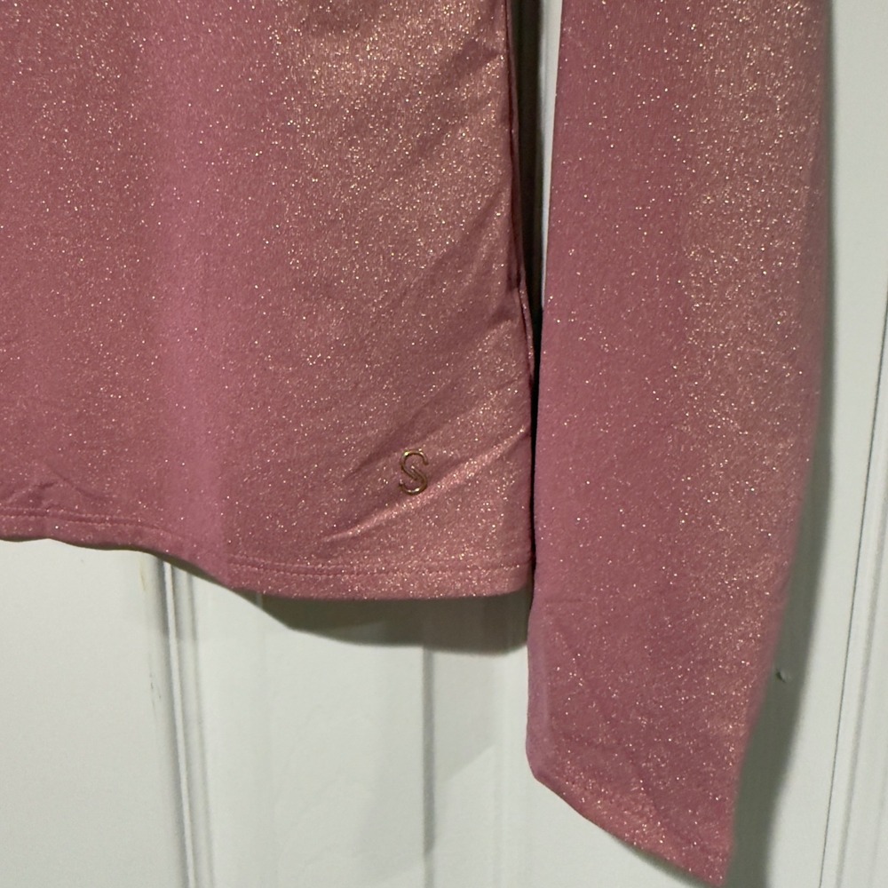 St John Pink Metallic Shimmer Turtleneck Top Size‎ M Stretch Knit Blouse - Picture 2 of 7